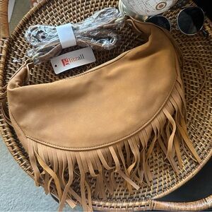 GLITZALL Tan Brown Boho Fringe Purse Small Crossbody Hobo Bag New with Tags